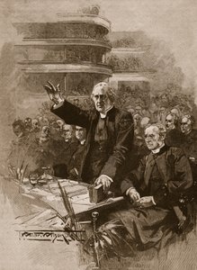 Canterbury érseke a Royal Albert Hallban tartott tüntetésen, 1893, illusztráció a "Cassell