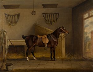 Nyerges Bay Hunter istállóban, 1819 körül (olaj, vászon) alkotó: Thomas Weaver