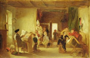 Tanulmány a „The Schoolroom”-hoz (olaj a panelen) alkotó: Thomas Webster