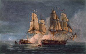A Thetis elfogása a HMS Amethyst által, 1808. november 10., T. Sutherland metszete J. Ralfe "The Naval Chronology of Great Britain" című, 1820-ban kiadott művéhez.