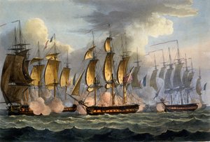 La Prévoyante és La Raison elfoglalása, 1795. május 17., James Jenkins „The Naval Achievements of Great Britain” című művéből, Thomas Sutherland metszetében, 1817-ben (kézzel színezett akvatinta)