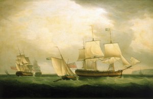 Az 1795-ben vízre bocsátott "Mary Ann" vitorlás és a HMS "Sylph", amely 1805-ben Horatio Nelson (1758-1805) flottájához tartozott, majd Guernsey-ben (Anglia) szolgált, ahonnan a francia partok elleni támadásokat hajtott végre. alkotó: Thomas Whitcombe