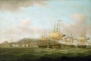 Saint Paul elfoglalása a Bourbon-sziget (ma Réunion-sziget) közelében a brit flotta által, szeptember 21. alkotó: Thomas Whitcombe