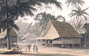 Egy maláj falu, 16. tábla az „Egy festői utazás Indiába” c. alkotó: Thomas und William Daniell
