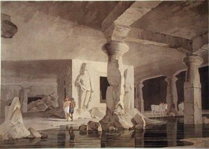 Az elefánt templomának része, VIII. tábla a „Keleti táj”-ból, 1800-ban (színes akvatinta) alkotó: Thomas und William Daniell