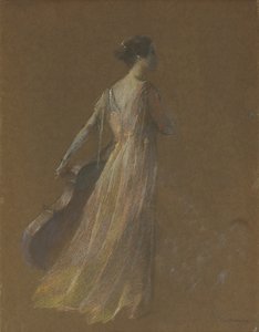 Csellót tartó hölgy állva (pasztell, papíron) alkotó: Thomas Wilmer Dewing