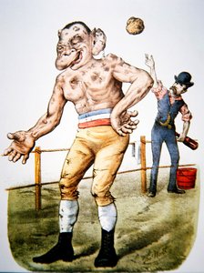 "The Loser" vagy "Throwing-in the sponge", a Currier & Ives által 1883-ban kiadott díjbirkózó karikatúra (színes litográfia)
