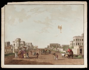 A régi udvarház utcája délre néz Kalkutta kilátásából alkotó: Thomas und William Daniell
