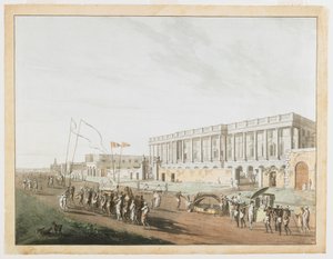 Az új udvarház és Chandpam Ghaut a kalkuttai kilátásból alkotó: Thomas und William Daniell
