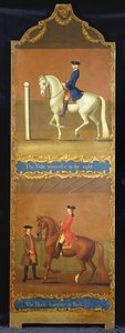 „A Volte Renversee jobbra” (fent) és „A ló, aki tanul hátrafelé” (lent), 1750 körül
