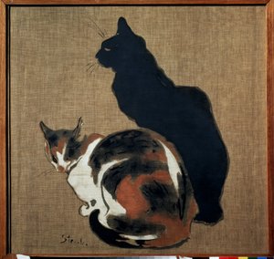 ""Két macska"" (két macska) Egy macska és árnyéka. Theophile Alexandre Steinlen (1859-1923) festménye, 1894 szecessziós méret 61x64 cm Puskin Múzeum, Moszkva