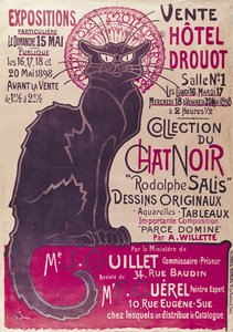 Plakát, amely a „Collection du Chat Noir” kabaré kiállítását hirdeti a párizsi Hotel Drouot-ban, 1898. május