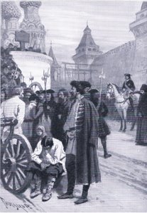 A Strelitz kivégzése Nagy Péter parancsára, illusztráció a „Landmarks in European History” című könyvből, a Gresham Publishing Co., 1920 körül (litho) alkotó: Thure de Thulstrup