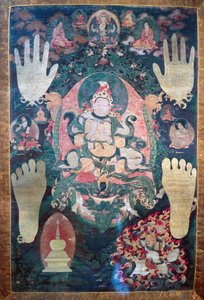 Gnya-Khri btsan-Po, Tibet legendás első királya, Avalokitesvara bodhiszattva, Tibet egyik időbeli és spirituális vezetőjének reinkarnációja, vászonfestés, tibeti civilizáció alkotó: Tibetan School