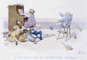 Gyermekjátékok: gyerekek játszanak különféle hangszerekkel - dess. de Lobrichon, szerk. írta: Phosphatine Falières, v.1920 alkotó: Timoleon Marie Lobrichon