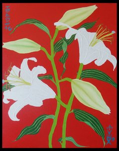 Fehér liliom piros alapon No.1, 2008, olaj, vászon