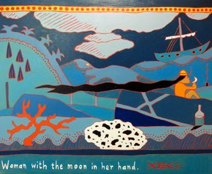 Nő a Holddal a kezében, 2011, olaj, vászon