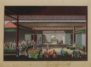 Tea mérlegelése és vásárlása, 1860 körül (akvarell, papír) alkotó: Tinqua
