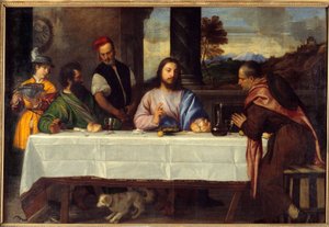 Vacsora az Emmausban. Találkozz Jézussal pelerinekkel. Tiziano Vecellio dit le Titian (1485-1576) festménye, 16. század V. 1,69x2,44 m alkotó: Titian (c.1488 1576)