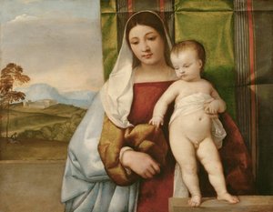 "Madonna zingarella" (La madone bohemienne) (A cigány Madonna) Tiziano (Titianus vagy Tizianus) festménye (1488-1576) 1510 körül - Olaj, fa Mérete 65,5x83,5 cm Művészettörténeti Múzeum, Bécs alkotó: Titian (c.1488 1576)