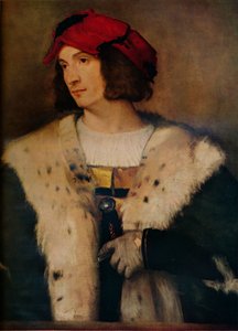 Férfi piros sapkában, c1510 alkotó: Tiziano Vecelli