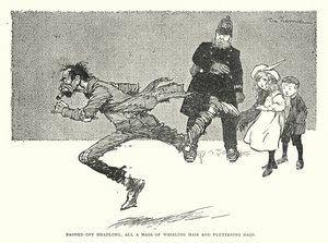 Hanyatt-homlok szaggatottan, örvénylő haj és libbenő rongyok tömege (litho) alkotó: Tom Browne