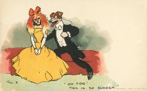 Romantikus párnak öltözött kutyák (színes litho) alkotó: Tom Browne