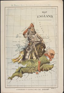 Egy modern Szent György és a Sárkány: Politikai karikatúra Anglia térképe formájában, Gladstone parlamenti vereségét gúnyolódva az ír Home Rule felett. Szent István Szemle, 1888. június 9