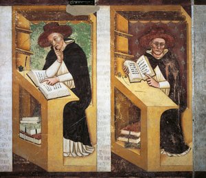 Domonkos szerzetesek, részlet a dominikánus rend negyven jeles tagjának ciklusából, Tommaso da Modena (1326-1379), freskó, részlet, domonkos kolostor, Treviso, Olaszország