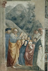 Szent Péter predikációja - Tommaso di Cristoforo Fini dit Masolino da Panicale freskója (1383-1440 körül), 255x162 cm, 1425 körül. Firenze, Santa Maria del Carmine templom, Brancacci kápolna alkotó: Tommaso Masolino da Panicale