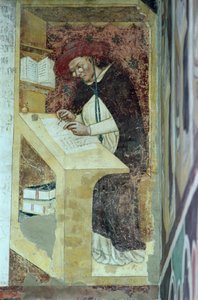 Hugues de Provence az íróasztalánál, a „Dononkos rend negyven jeles tagja” ciklusából az 1342-es káptalanházban