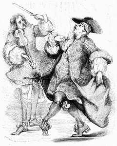 Moliere: Jourdain úr a zenetanár irányítása alatt táncol. Tony Johannot metszete a teljes művek kiadásában, Paulin 1836.
