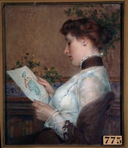 A kép Egy nő csodál egy rajzot. Tony Robert Fleury (1837-1912) festménye 19. századi Orleans, Musee des Beaux Arts