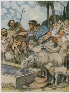 És a pásztorokat arra késztette, hogy a pásztorlányok nyájait megitassák. alkotó: Tony Sarg