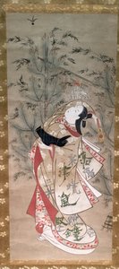 Battledore és shuttlecock-ot játszó lány alkotó: Torii Kiyomasu II
