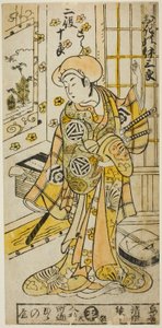 I. Ogino Isaburo színész két szerepben, Tora és Soga no Juro, a Juhakko Imayo Soga című darabban, amelyet a Nakamura Színházban mutattak be 1734 első hónapjában. alkotó: Torii Kiyomasu II