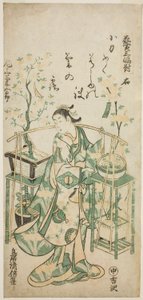 A színész Onoe Kikugoro I, a "Virágárus-triptichon (Hanauri sanpukutsui)" jobb oldali lapja alkotó: Torii Kiyomasu II