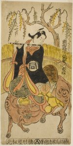 I. Sanogawa Ichimatsu színész Kumenosuke szerepében a "Na no Hana Akebono Soga" című darabban, amelyet a Nakamura Színházban mutattak be 1741 második hónapjában. alkotó: Torii Kiyomasu II