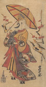 Nakamura Senya színész Tokonatsu szerepében a Kabuki-színműben, A háromvesszős F... hagyatékában, kb. 1716.