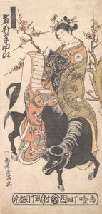 A színész Iwai Hanshiro udvarhölgyként szerelmeslevelet olvas feketére ülve ..., kb. 1763. alkotó: Torii Kiyomitsu