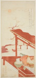 Ono no Komachi mosás a másolatkönyvben alkotó: Torii Kiyomitsu I