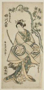 Anegawa Daikichi színész mint Ayame no Mae a "Miyo no Hana Yunzei Kagami" című darabban, amelyet a Morita Színházban adtak elő 1760 tizenegyedik havában. alkotó: Torii Kiyomitsu I