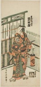 Ichikawa Masuzo I. színész mint Soga no Goro a "Tokitsukaze Irifune Soga" című darabban, amelyet a Nakamura Színházban adtak elő az első hónapban, 1758-ban. alkotó: Torii Kiyomitsu I