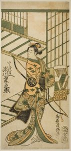 Segawa Kikunojo II. színész mint Ishi no Mae a "Hoshi Aikotoba Higashiyama no Sakae" című darabban, amelyet az Ichimura Színházban adtak elő 1763 kilencedik hónapjában. alkotó: Torii Kiyomitsu I