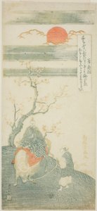 A költő Sugawara no Michizane ökörháton lovagolva alkotó: Torii Kiyomitsu I
