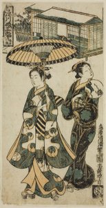Fiatal hölgy és matróna, a "Girls of Fukagawa - A Triptychon (Fukagawa musume sanpukutsui)" című képből. alkotó: Torii Kiyomitsu I