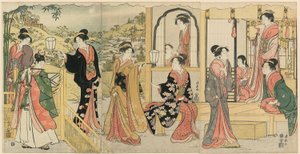 Az Ushiwakamaru szerenádozó Joruri hercegnő modern változata alkotó: Torii Kiyonaga