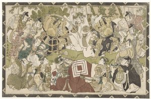 Színészek egy shibaraku-előadásban alkotó: Torii Kiyonaga