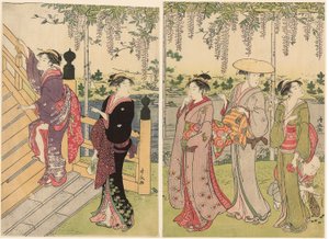 A wisteria megcsodálása a Kameido szentélyben alkotó: Torii Kiyonaga