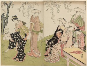 Tavaszi kirándulás, A keleti modorok brokátja című sorozatból (Fuzoku azuma no nishiki) alkotó: Torii Kiyonaga